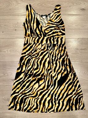 Y2K Ms. Maggie Made in USA Yellow Black Brown Tiger Print A-Line Midi Dress